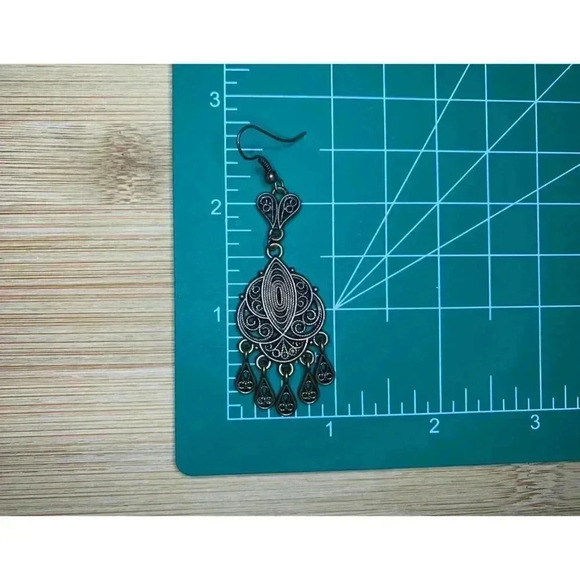 Dangle Filigree Earrings | PIERCED | Chandelier Heart Earrings | - Picture 2 of 8